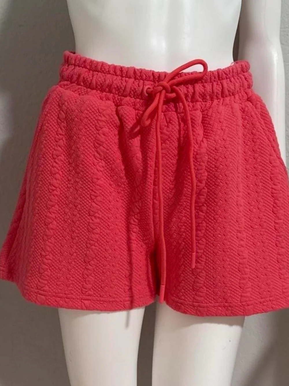SEEN AND BE SEEN Coral Pink Cable-Knit Drawstring Athletic Shorts